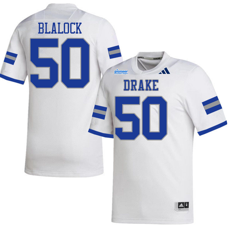 Drake Bulldogs #50 Gene Blalock College Football Jerseys,Uniforms-White